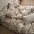O'Breeze Cotton Linen Blend Jacquard Duvet Cover Set – Natural Stripe with Hand-Sewn Buttons